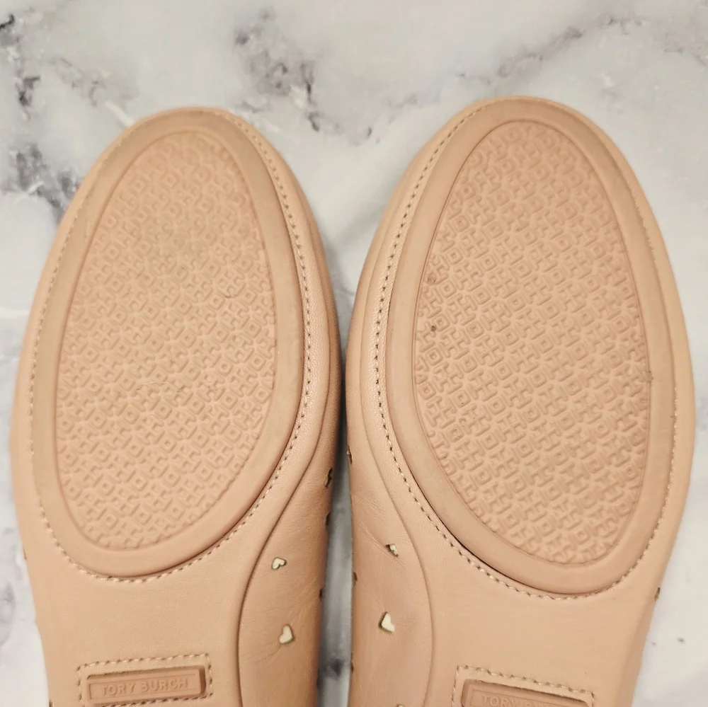 HTF Tory Burch Minnie Heart Cut-Out Ballet Flat Pink Moon Cream LIMITED EDITION
